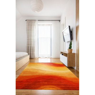 Classic Vibrant Orange Hand Tufted Wool Contemporary Abstract Area Rug