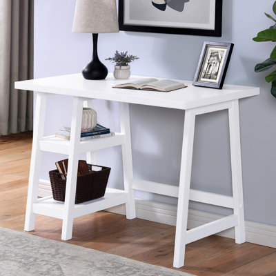 Redina Contemporary Wood Writing Desk With Storage, White