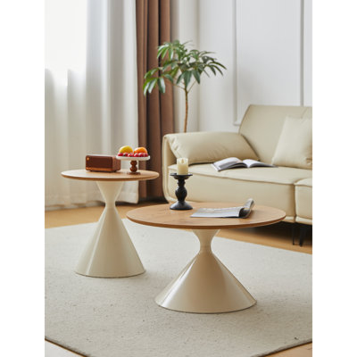 ROUND COFFEE TABLE WHITE+WOOD by Wrought Studio