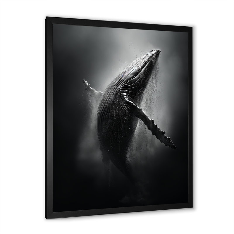 Whale Dance I - Whale Animal, art mural, H 32 po x l 24 po x P 1 po, Cadre simple noir