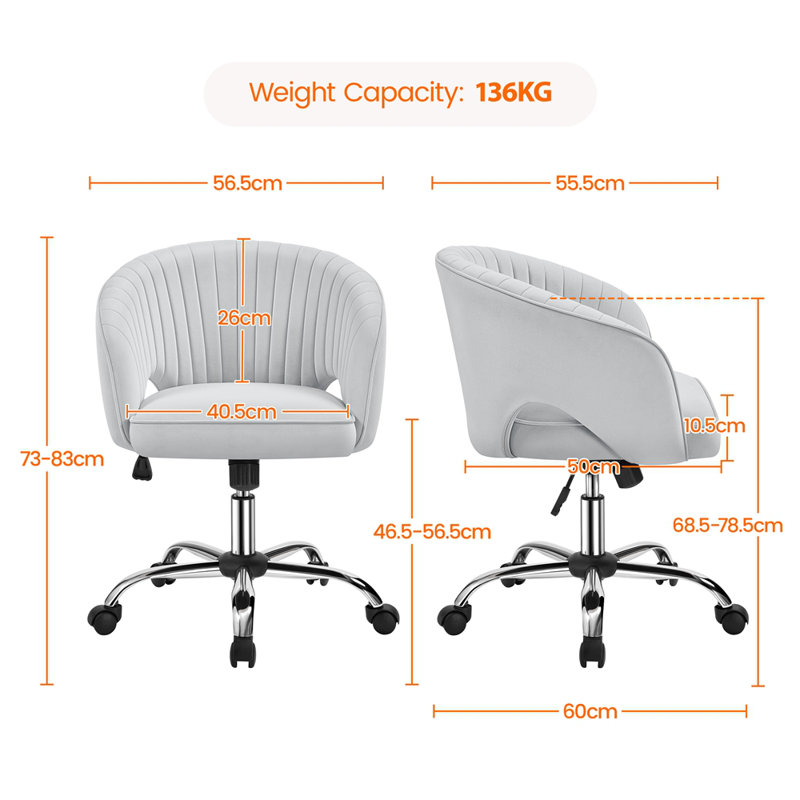Swivel Office Task Chair with Adjustable Height and Padded Cushion, Velvet Light Grey