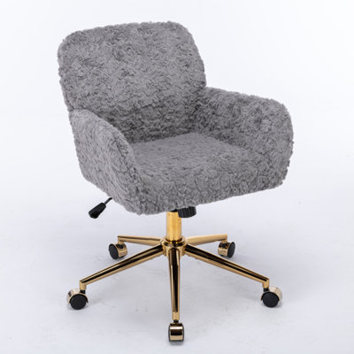 Chaise de bureau, chaise de bureau en poils de lapin artificiels avec base en métal, chaise de bureau pivotante réglable, chaise de coiffeuse