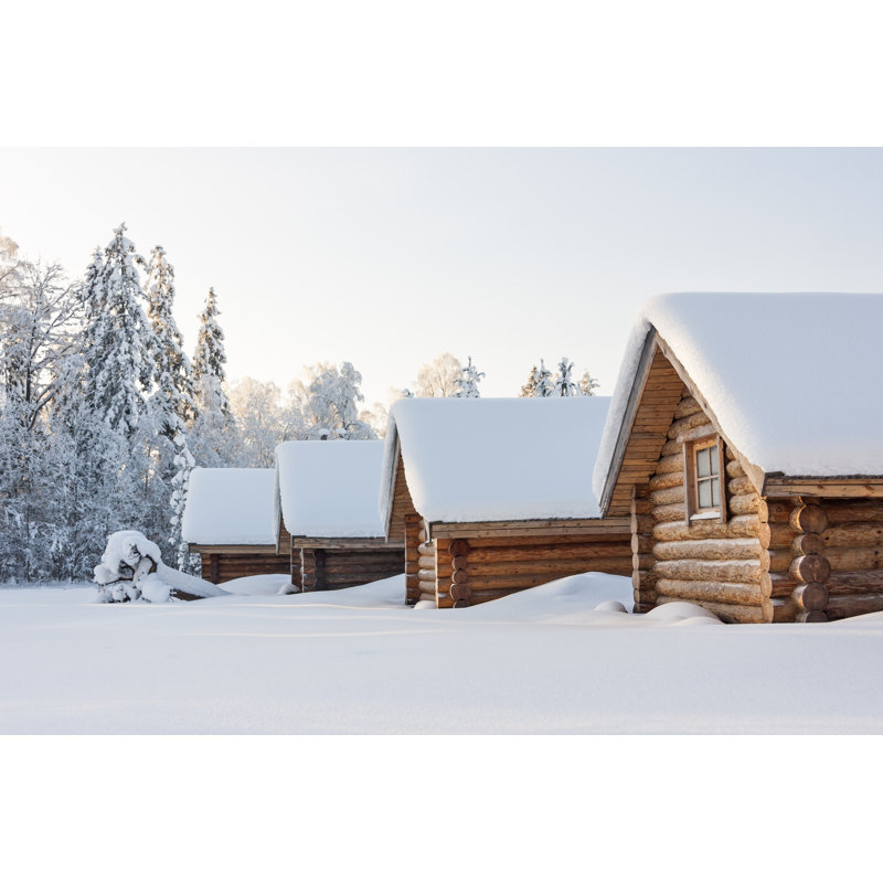 Snowy Log Cabins - Wrapped Canvas Print, 30cm H x 46cm W