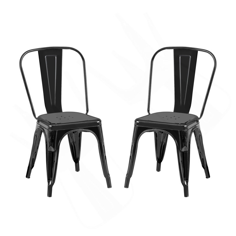 Ensemble de 2 chaises de salle à manger industrielles en métal de 18 pouces de hauteur empilable à l'intérieur, à l'extérieur, légère, facile à nettoyer, facile à assembler et durable