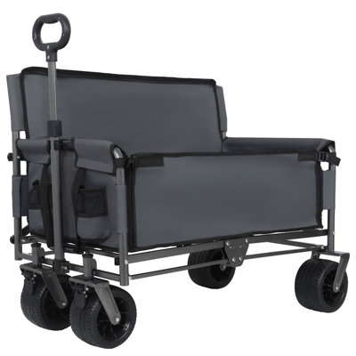 3-in-1 Convertible Folding Wagon Cart with Bench Seat & Storage - 500lbs Heavy-Duty Utility Wagon, 180L Capacity All-Terrain Wheels for Camping, Beach, Sports, Garden, gray