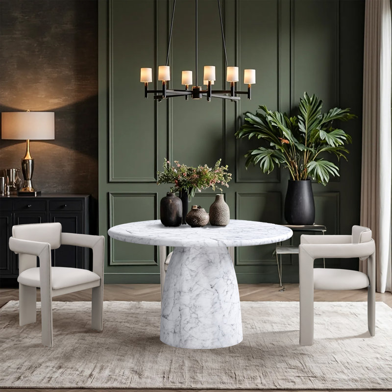 Table de salle à manger C béton, 76 cm (H) x 123 cm (L) x 123 cm (P), Blanc