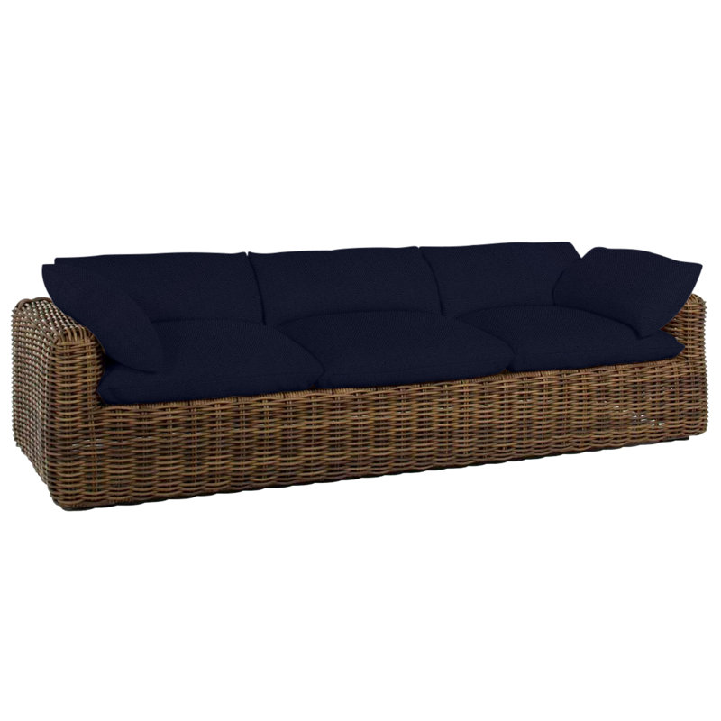 Montecito Woven Sofa - Raffia, Welt, Raffia, Linen Navy