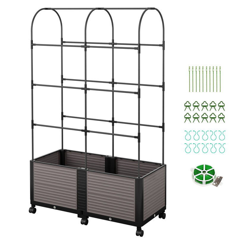 Raised Garden Bed Planter Box With Trellis For Climbing Vegetables Plants, Indoor Outdoor Use