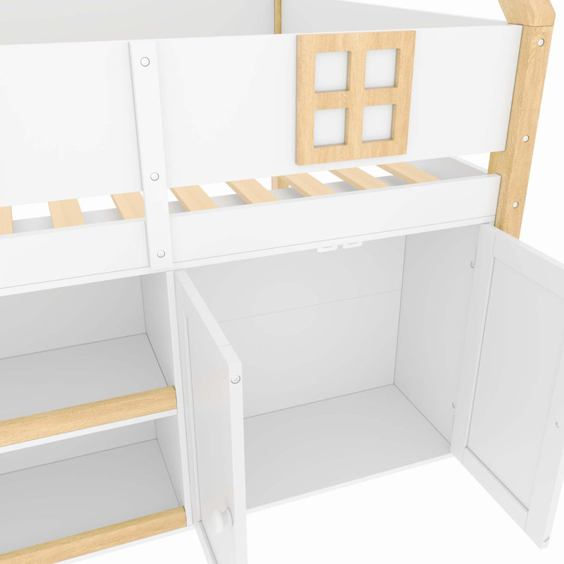 Lit mezzanine bas avec escalier et rangement intégré, Lit simple