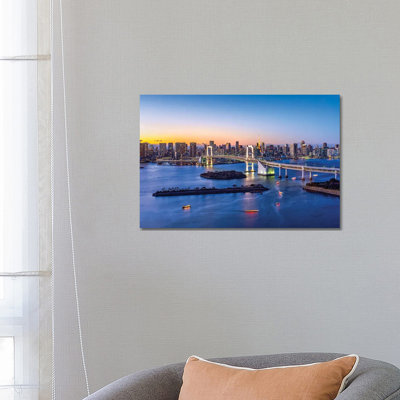 Rainbow Bridge And Tokyo Tower, Odaiba, Tokyo, Japan by Jan Becke - Wrapped Canvas Print