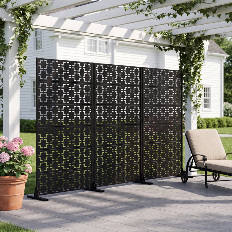 183cm H Freestanding Metal Room Divider Decorative Privacy Screen Garden Lattice Panel Trellis for Patio, Balcony, Backyard, Pool, Indoor Room