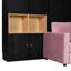 Grand lit intelligent avec tablettes intégrées, ouvertes et doubles lumières, noir et rose pour les bureaux à domicile, conception murale peu encombrante, grand
