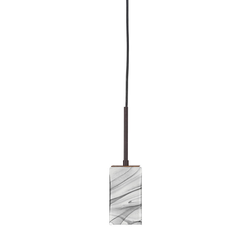 Mini-luminaire suspendu à cordon Wakefield, fini granit foncé avec verre tourbillon onyx carré de 3,5 po