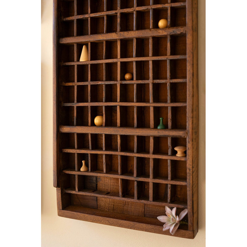  Wooden Printers Tray Wall Shelf, 12" H Vintage Display Made of Recycled Wood in Brown