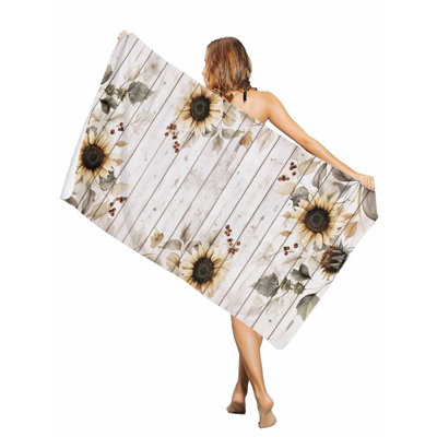 Rustic Sunflower Autumn Leaves Beach Towel Oversized Pool Towels,Quick Dry Absorbent Large Beach Blanket Soft Sand Free Bath Towel, 80 x 60 inAnd a canvas bag with the same printed beach towel will be given as a gift