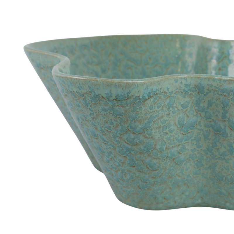 Bol décoratif décoratif à bords ondulés en céramique pour décoration intérieure - Bol moderne avec motif abstrait pour comptoir de cuisine ou décoration intérieure - 13 po, vert