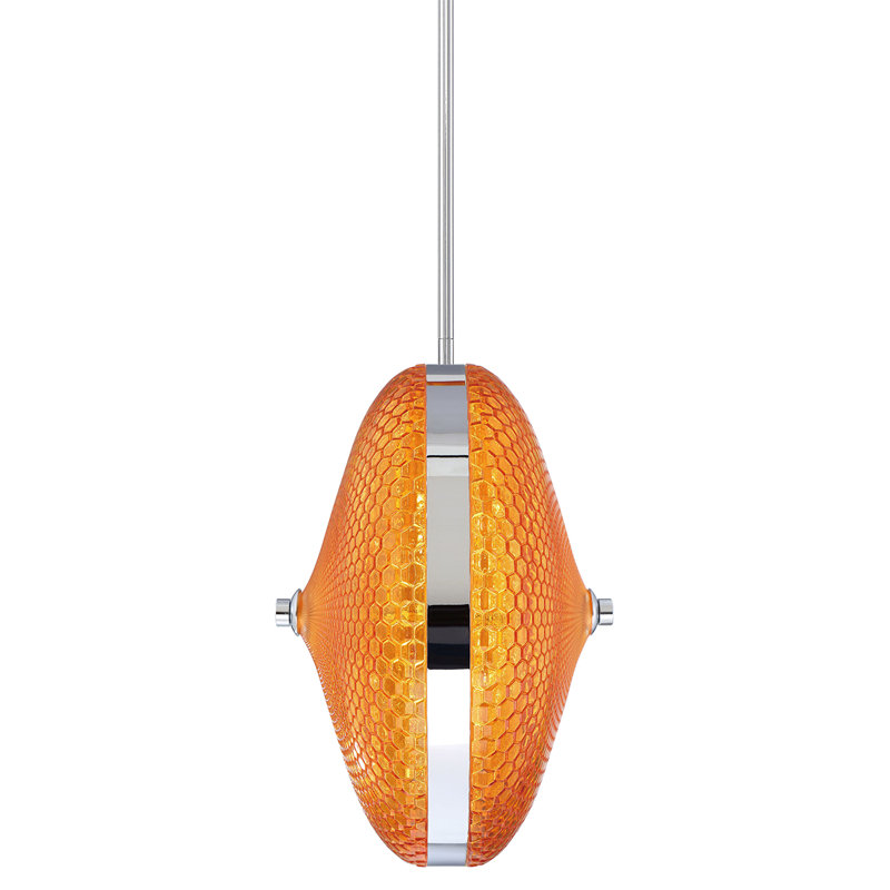 10 Inch Chrome LED Pendant with Orange Glass Shade