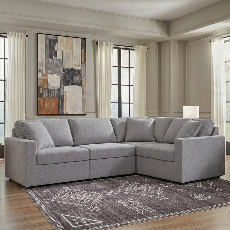 Canapé modulaire 4 pièces Lebron, Polyester gris