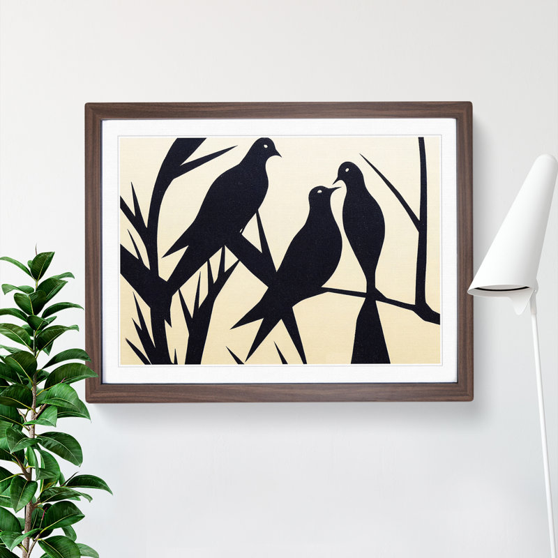 Spirited Dove Birds Abstract - Framed Print, Brown