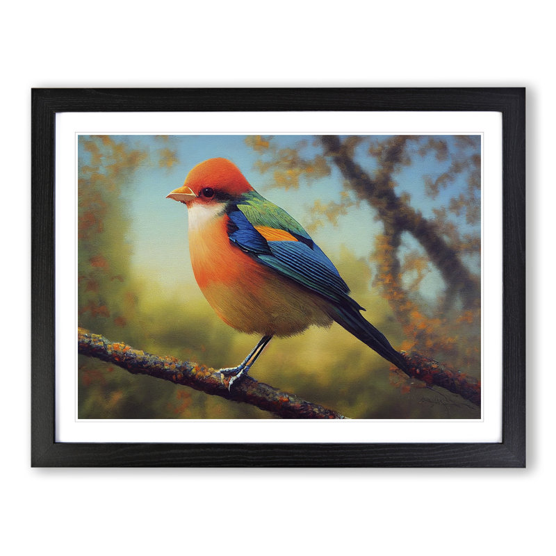 Harmonious Bird - Single Picture Frame Print, Black, 46cm H x 64cm W x 2cm D