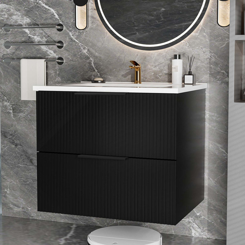 Meuble-lavabo avec lavabo en céramique Modern, Noir mat, 24"