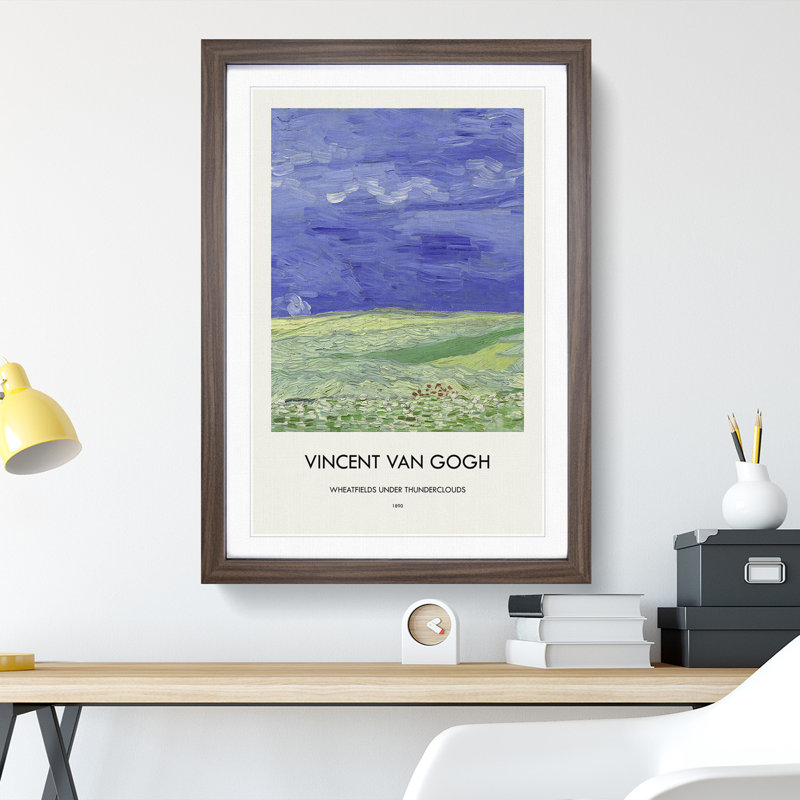 Wheatfield under Thunderclouds by Vincent Van Gogh - Picture Frame Art Prints, 65cm H x 48cm W x 2cm D, Walnut Framed