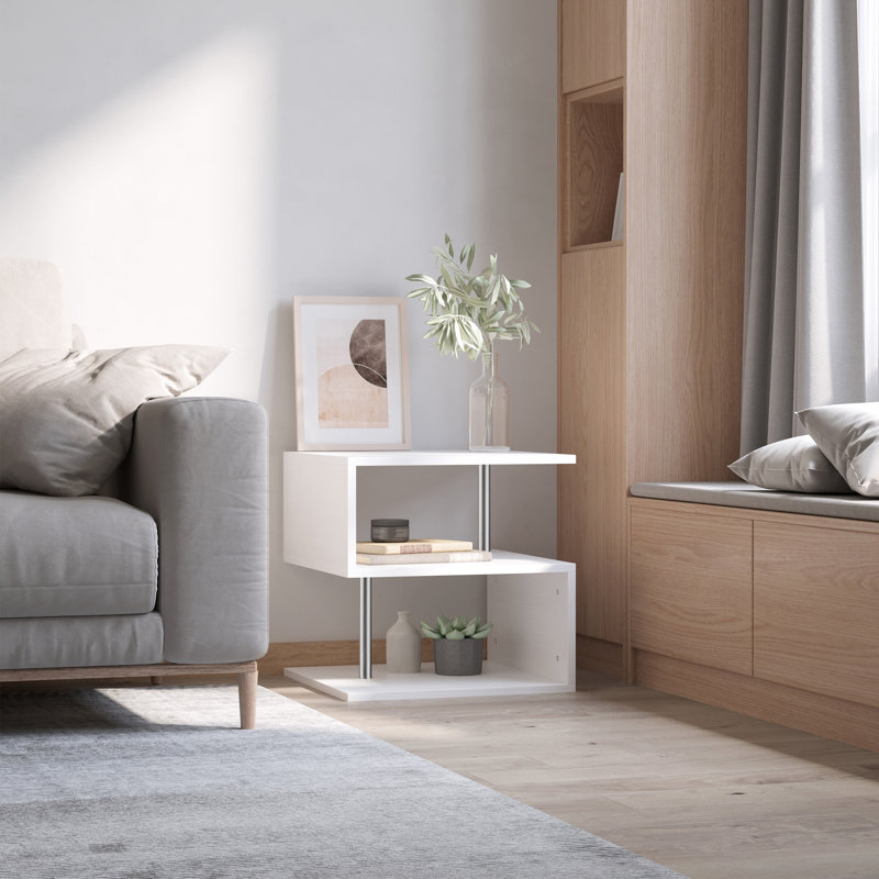 Table de bout moderne de 20 po Homcom (y compris la table basse, sans les chaises), Blanc