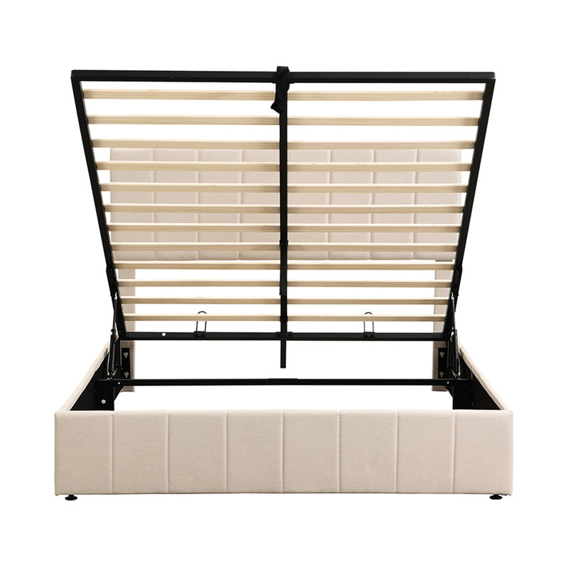 Hydraulic Storage Bed In Beige For A Serene Queen Bedroom Experience Size Upholstered With Storage, Linen, Beige, Queen