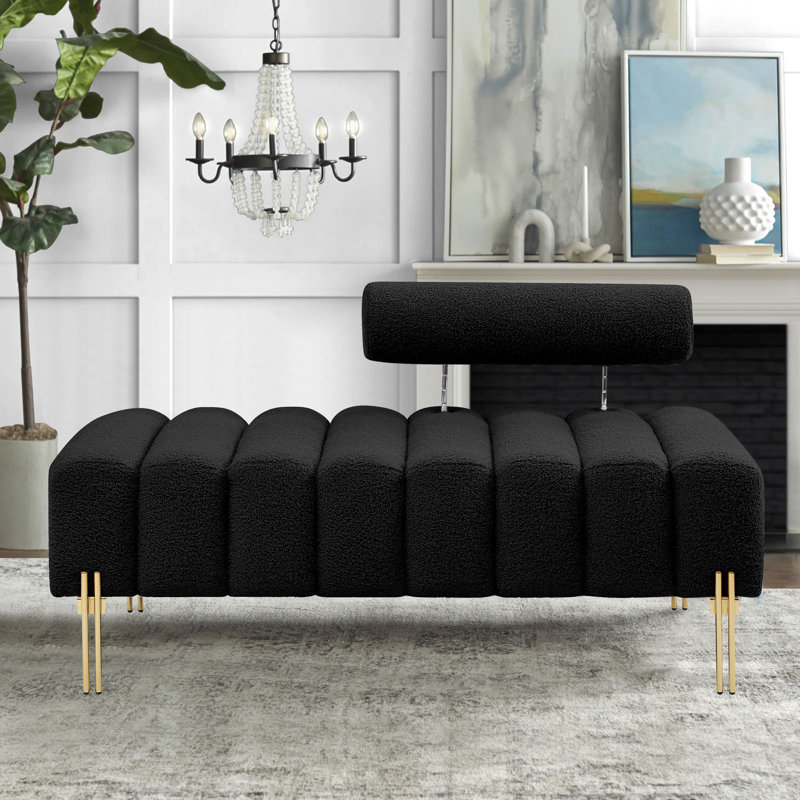 Phip 53.2" Wide Faux Fur Upholstered Bench, Black