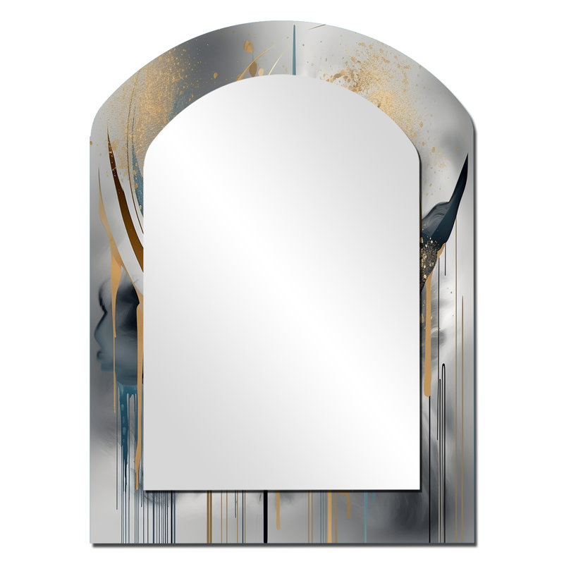 Abstract Shapes And Infinity Lines III - Abstract Shapes Asymmetrical Large Mirror, Modern Arch Decorative Wall Mirror, Printed Metal Art