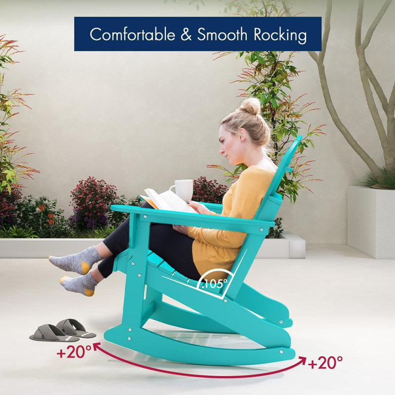 Set Of 2 Oversized All Weather Adirondack Rocking Chair, Teal