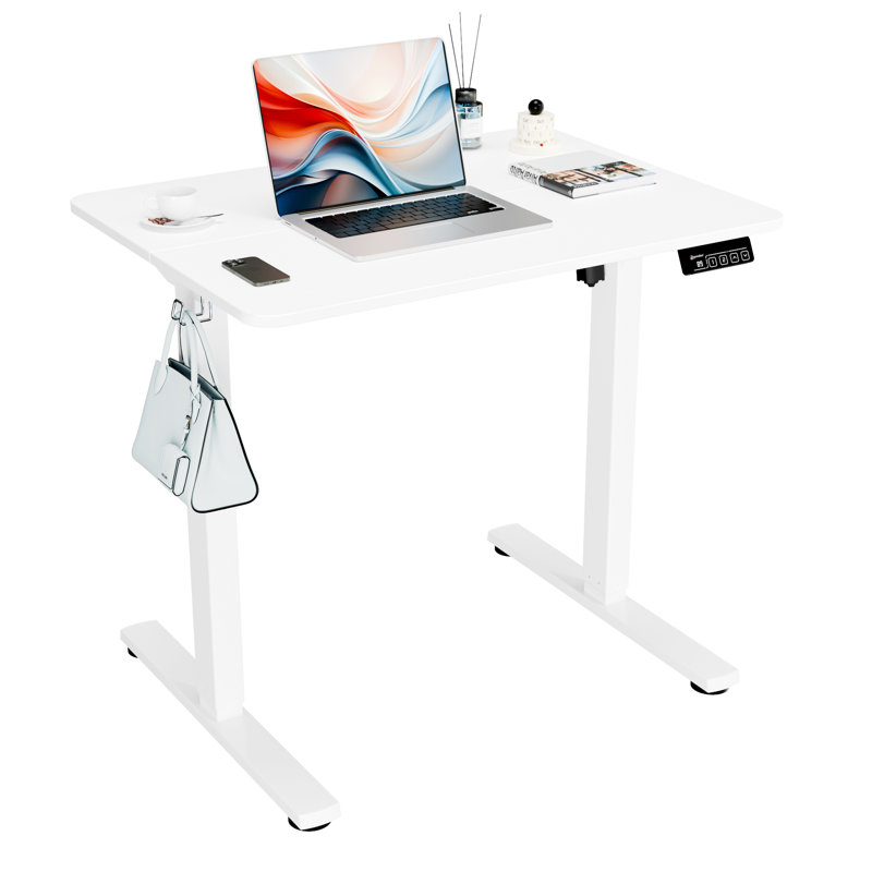 ERGOMAKER Electric Standing Desk，Height Adjustable Desk，32 x 23.6 Inches，with Splice Board，Child Lock & Memory Function,White