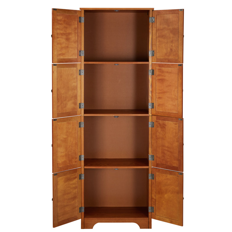 Armoire de rangement en chêne de 72,4 po de hauteur avec 8 portes et 4 tablettes. Pour différents réglages. Surface lisse, zones de fondation robustes. Extérieur, fabrication stable