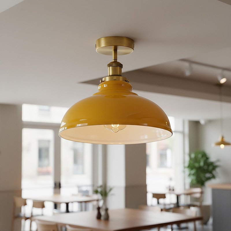 Plafonnier semi-encastré avec abat-jour en métal Curvy, Jaune