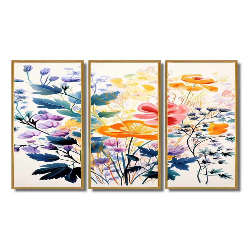 Lorinda - Ensemble d'impressions murales Buttercups, Cadre flottant doré, H 28 po x l 36 po x P 1 po