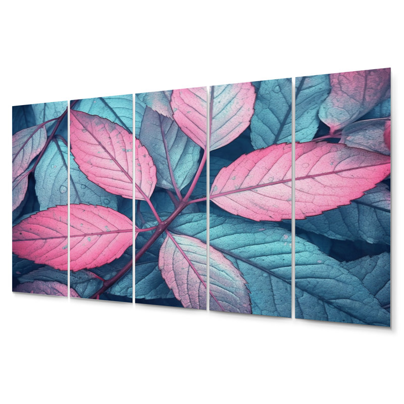 «Pink Teal Leaf Of Splendor», ensemble de reproductions d'art mural en métal