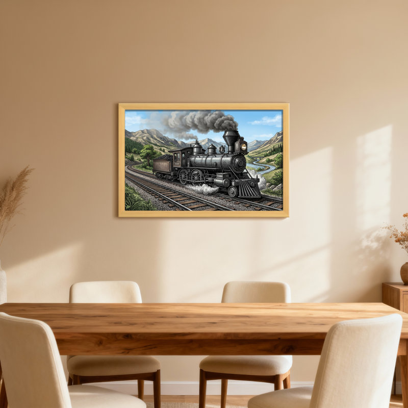 Machine à vapeur sur paysage de montagne, H 12 po x l 18 po, Toile tendue, Ne s’applique pas