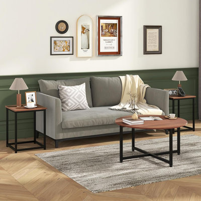 Round Nesting Table Set Of 3, Farmhouse Coffee Table W/2 End Tables, Sturdy Metal Frame, 3-Piece Wooden Living Room Table Set For Home Office, Apartme