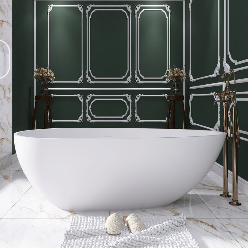 67 po X 34 po Baignoire de trempage autoportante à surface solide, Blanc