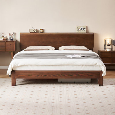 Solid Wood Bed North American Oak Simple Design Comfortable Sleep Experience Quality Craftsmanship Sturdy Construction Natural Beauty Bedroom Furniture