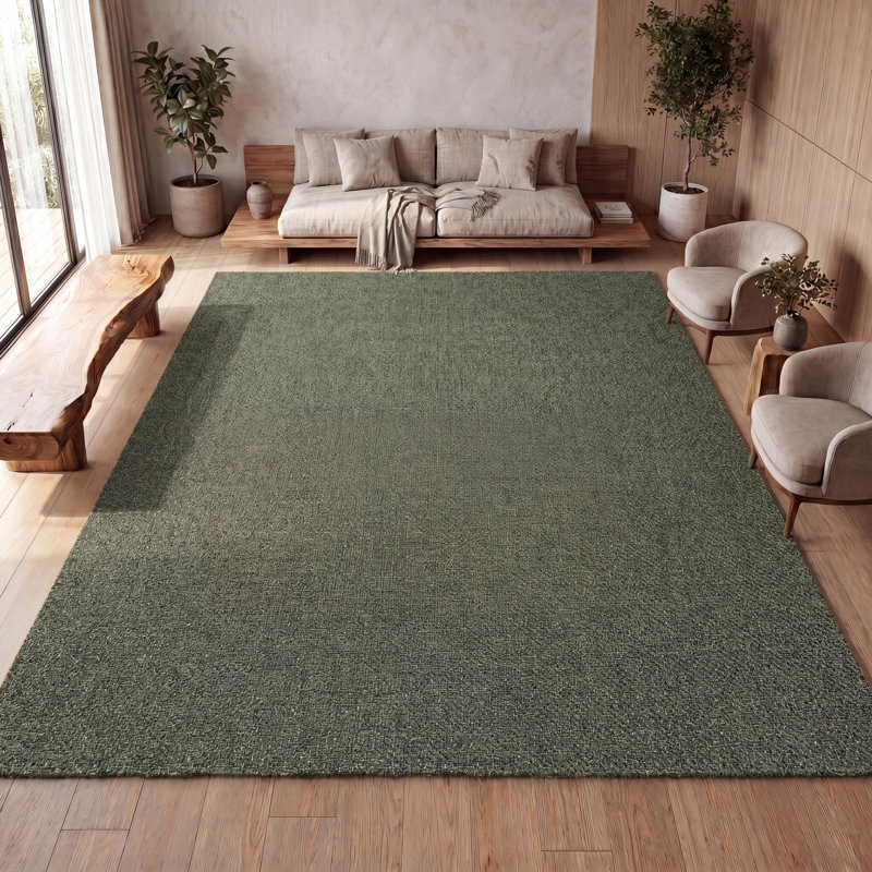 Solana Easy Rustic Solid Color Natural Indoor/Outdoor Rug, Rectangle 5'1" x 7'7", Green
