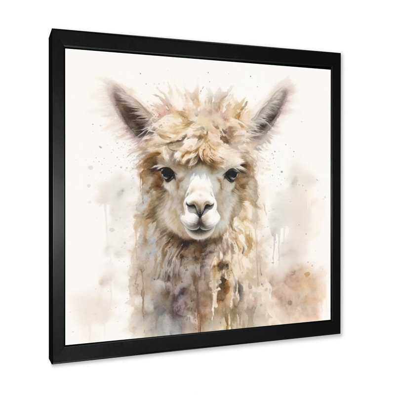 Graceful Alpaca III - Alpaca, art mural, H 16 po x l 16 po x P 1 po, Cadre photo noir