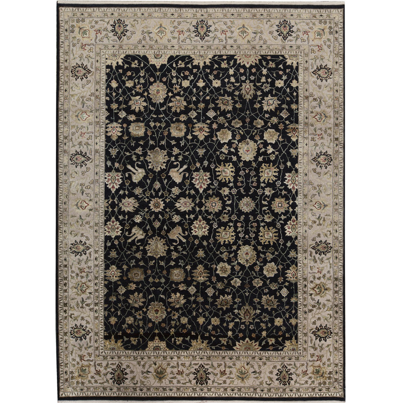 Tapis beige et noir noué à la main de haute qualité