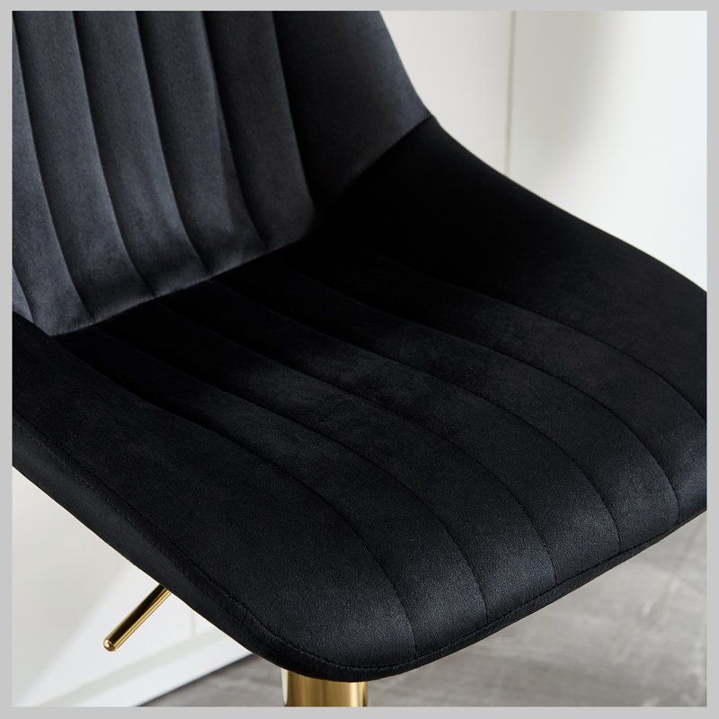  Ensemble de 3 tabourets pivotants à hauteur réglable avec dossier, Siège noir / cadre doré, 3
