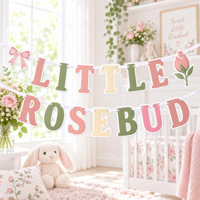 Little Rosebud Banner, Baby Shower Party Decor, Handmade Cardstock Garland