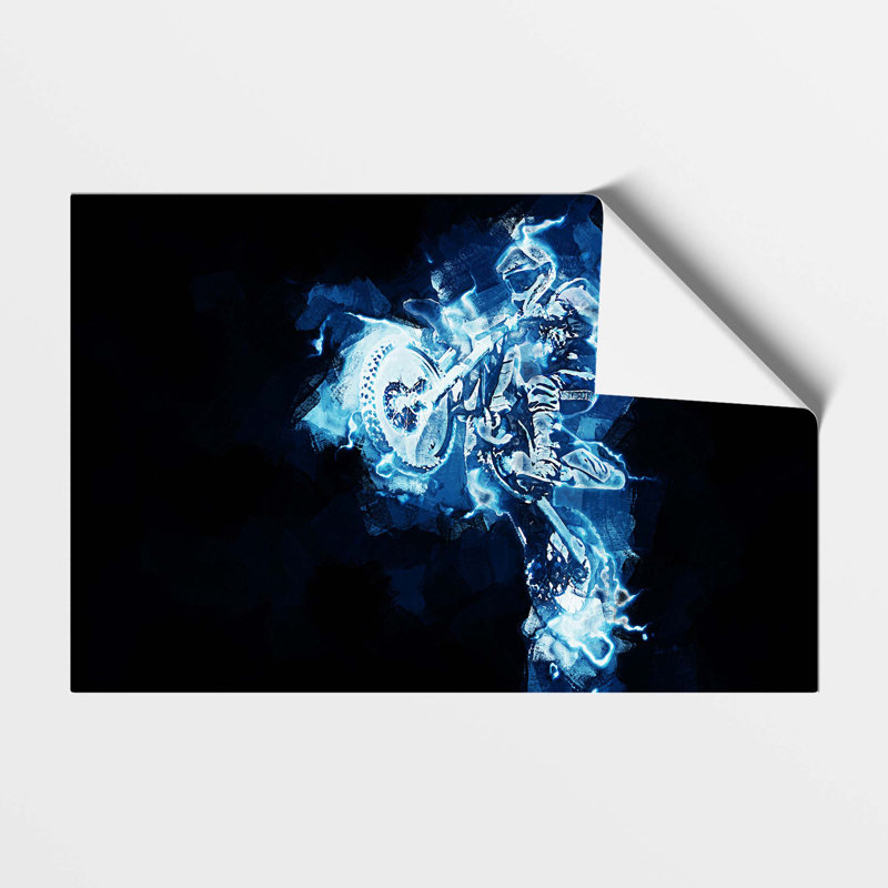 Blue Neon Motocross - No Frame Painting, 59.4 cm H x 84.1 cm W
