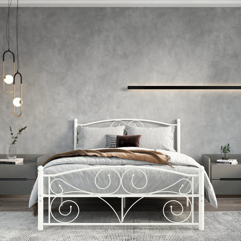 Modern Queen Size Metal Bed Frame, Headboard And , White Color, Silent, Easy Installation, No Box Spring Needed, 600 Lbs Weight Bearing - Stable, Noise-, Compatible With Multiple Mattress Types
