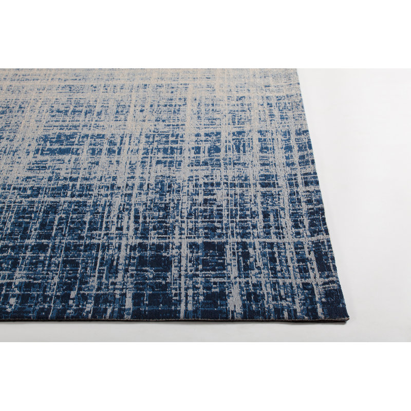 Tapis bleu handwoven à tissage plat Schrimsher, Rectangle 5 pi x 7 pi 6 po