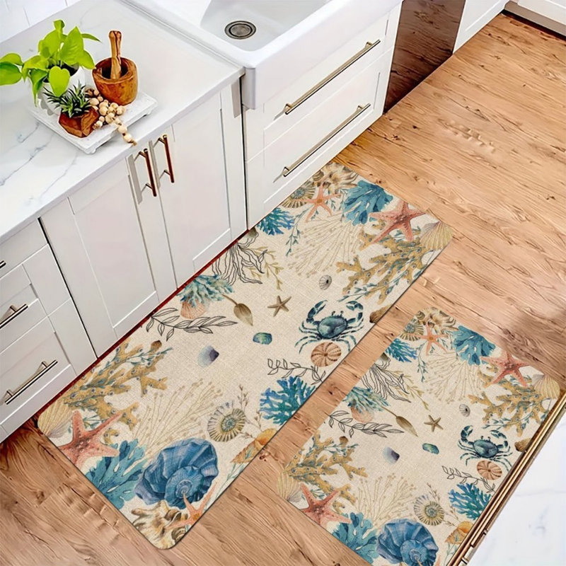 Tapis de cuisine côtiers multicolores, paquet de 2 tapis nautiques pour la cuisine et le vestibule