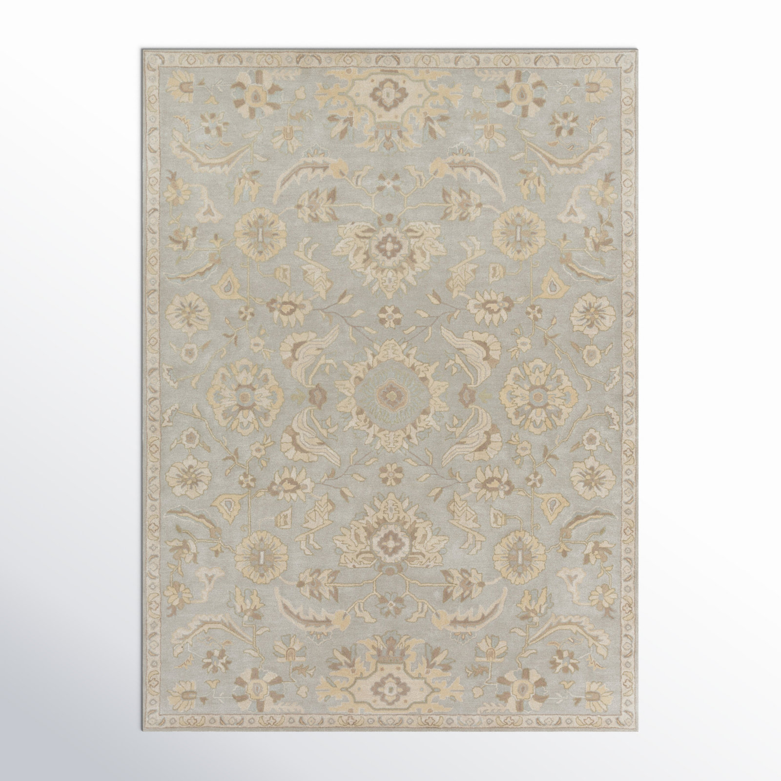 Arden Handmade Wool Pale Blue; Beige; Olive; Charcoal; Tan Rug, Rectangle 5' x 8'